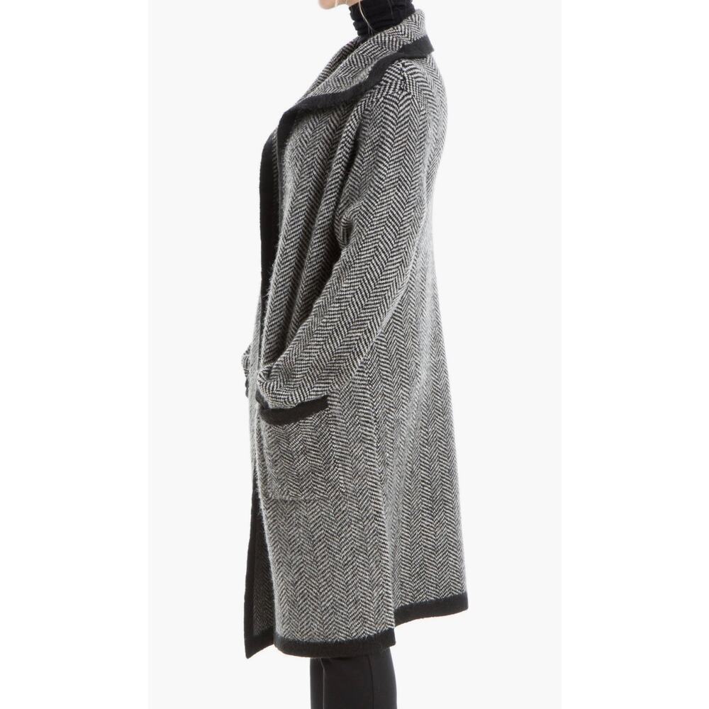 Max Studio Gray Black Herringbone Open Front Long Cardigan Sweater Size L - Picture 4 of 4